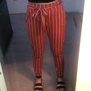 orange and white striped pants